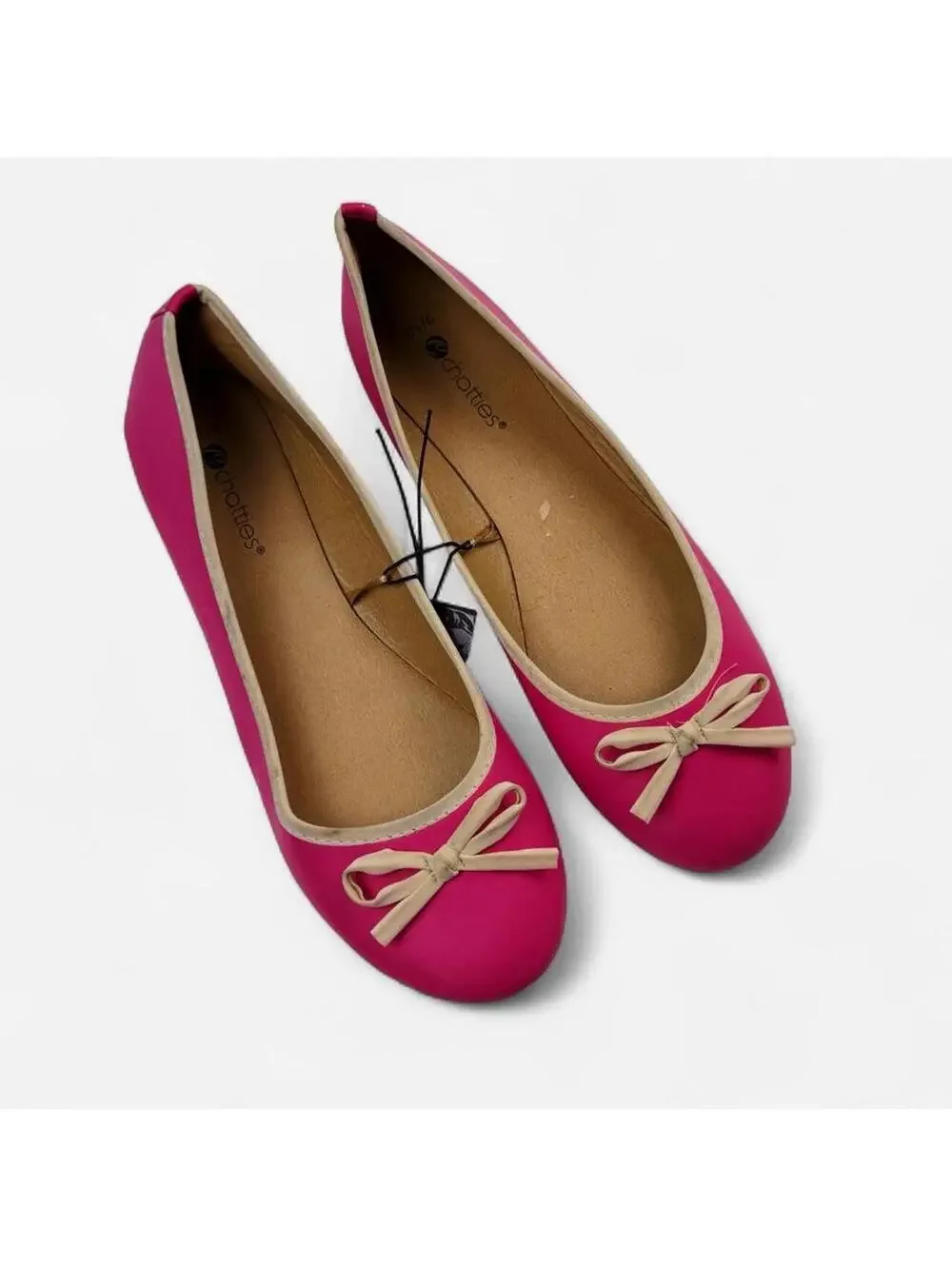 Hot Pink Bow Round Toe Ballet Flats in Pink
